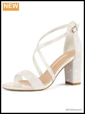 Glitter Crisscross Strap Open Toe Block Heel Sandals